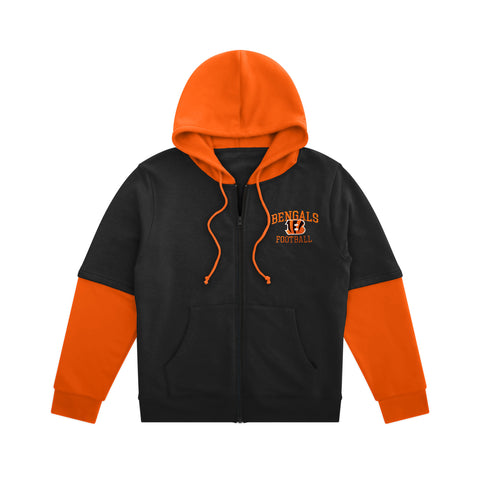 FOCO NFL Cincinnati Bengals SMU Long Sleeve Wordmark Button Up With Hood - Mens Team Color