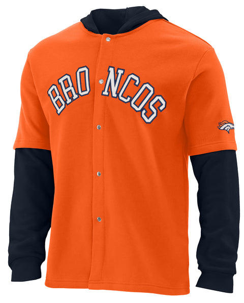 FOCO NFL Denver Broncos SMU Long Sleeve Wordmark Button Up With Hood - Mens Team Color