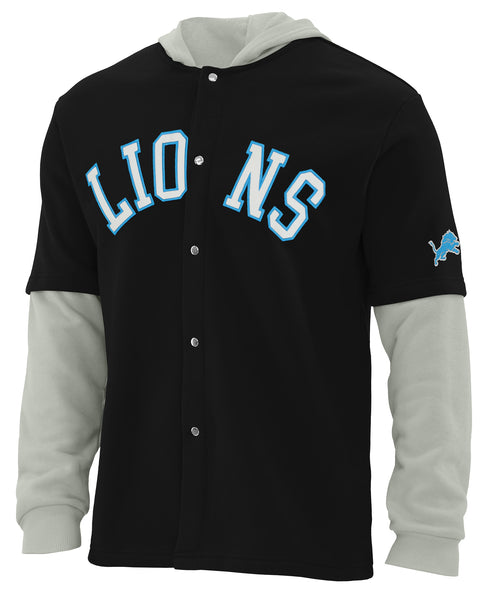 FOCO NFL Detroit Lions SMU Long Sleeve Wordmark Button Up With Hood - Mens Team Color
