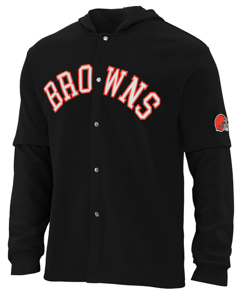 FOCO NFL Cleveland Browns SMU Long Sleeve Wordmark Button Up With Hood - Mens