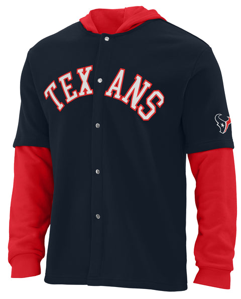 FOCO NFL Houston Texans SMU Long Sleeve Wordmark Button Up With Hood - Mens Team Color