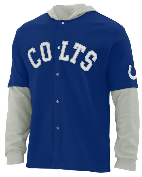 FOCO NFL Indianapolis Colts SMU Long Sleeve Wordmark Button Up With Hood - Mens Team Color