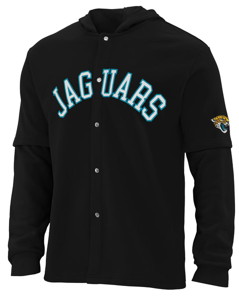FOCO NFL Jacksonville Jaguars SMU Long Sleeve Wordmark Button Up With Hood - Mens Team Color