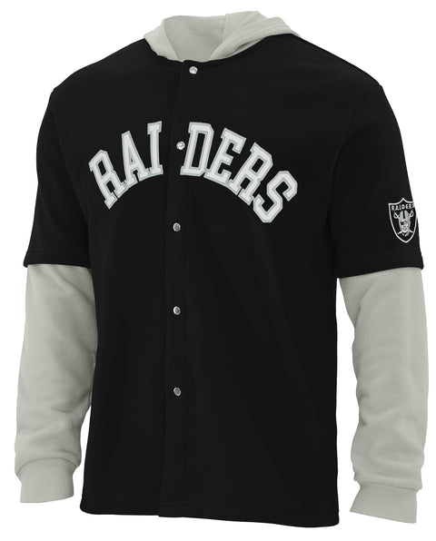 FOCO NFL Las Vegas Raiders SMU Long Sleeve Wordmark Button Up With Hood - Mens Team Color