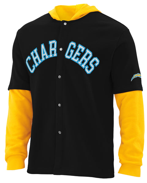 FOCO NFL Los Angeles Chargers SMU Long Sleeve Wordmark Button Up With Hood - Mens Team Color