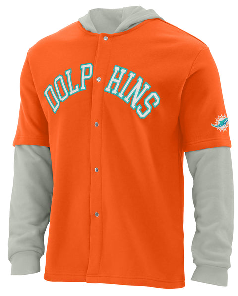 FOCO NFL Miami Dolphins SMU Long Sleeve Wordmark Button Up With Hood - Mens Team Color