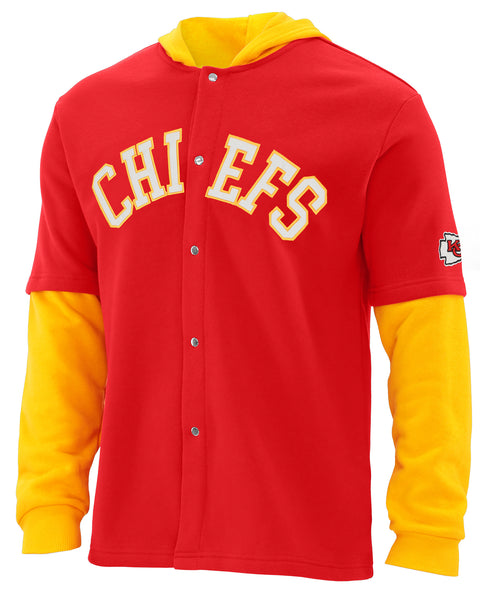 FOCO NFL Kansas City Chiefs SMU Long Sleeve Wordmark Button Up With Hood - Mens Team Color