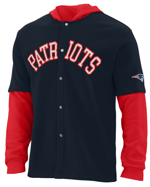 FOCO NFL New England Patriots SMU Long Sleeve Wordmark Button Up With Hood - Mens Team Color