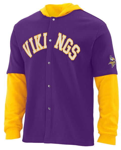 FOCO NFL Minnesota Vikings SMU Long Sleeve Wordmark Button Up With Hood - Mens Team Color