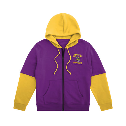 FOCO NFL Minnesota Vikings SMU Long Sleeve Wordmark Button Up With Hood - Mens Team Color