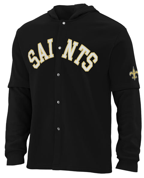 FOCO NFL New Orleans Saints SMU Long Sleeve Wordmark Button Up With Hood - Mens Team Color