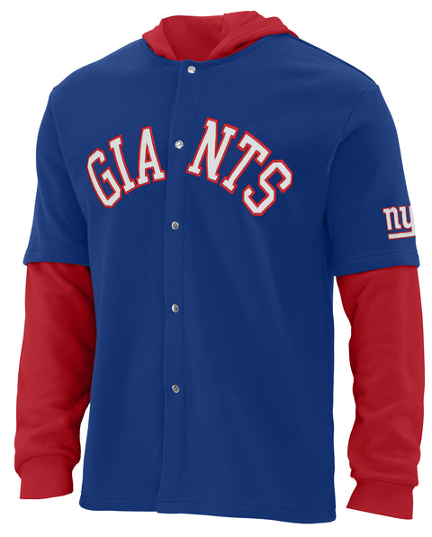 FOCO NFL New York Giants SMU Long Sleeve Wordmark Button Up With Hood - Mens Team Color