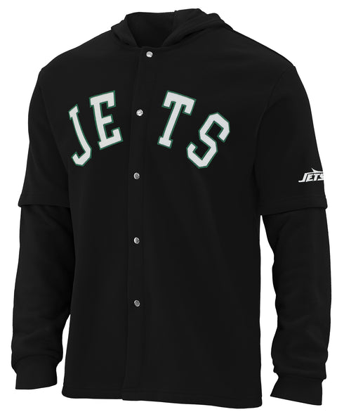 FOCO NFL New York Jets SMU Long Sleeve Wordmark Button Up With Hood - Mens Team Color