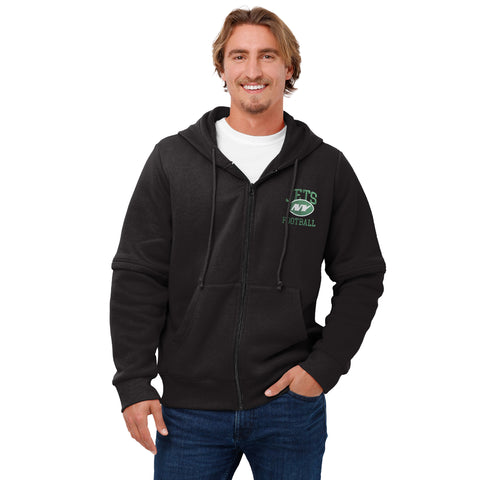 FOCO NFL New York Jets SMU Long Sleeve Wordmark Button Up With Hood - Mens Team Color