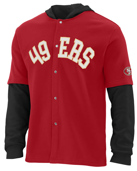 FOCO NFL San Francisco 49ers SMU Long Sleeve Wordmark Button Up With Hood - Mens Team Color