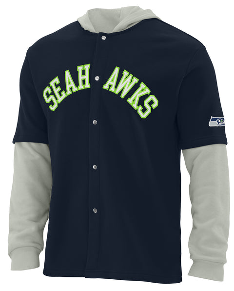 FOCO NFL Seattle Seahawks SMU Long Sleeve Wordmark Button Up With Hood - Mens Team Color