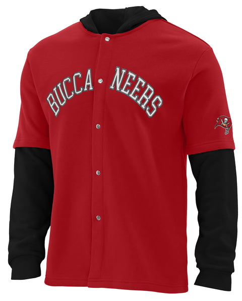 FOCO NFL Tampa Bay Buccaneers SMU Long Sleeve Wordmark Button Up With Hood - Mens Team Color