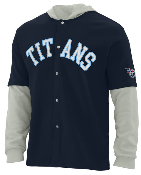 FOCO NFL Tennessee Titans SMU Long Sleeve Wordmark Button Up With Hood - Mens Team Color