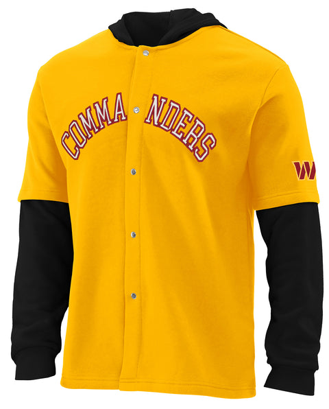 FOCO NFL Washington Commanders SMU Long Sleeve Wordmark Button Up With Hood - Mens Team Color