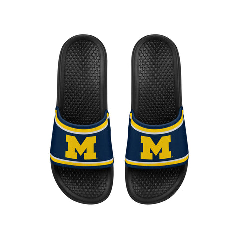 FOCO NCAA Printed Team Logo and Color Stripes Comfortable Slide Sandals, Michigan Wolverines