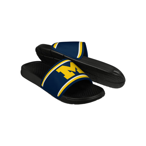 FOCO NCAA Printed Team Logo and Color Stripes Comfortable Slide Sandals, Michigan Wolverines