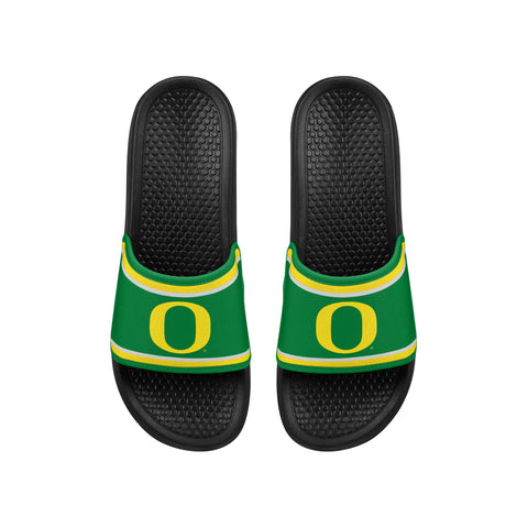 FOCO NCAA Printed Team Logo and Color Stripes Comfortable Slide Sandals, Oregon Ducks