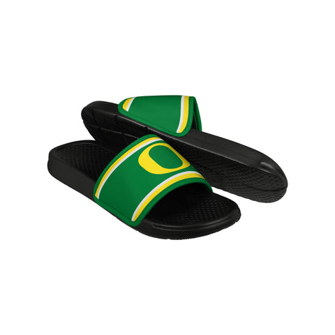 FOCO NCAA Printed Team Logo and Color Stripes Comfortable Slide Sandals, Oregon Ducks