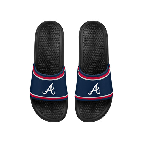 FOCO MLB Printed Team Logo and Color Stripes Comfortable Slide Sandals, Atlanta Braves