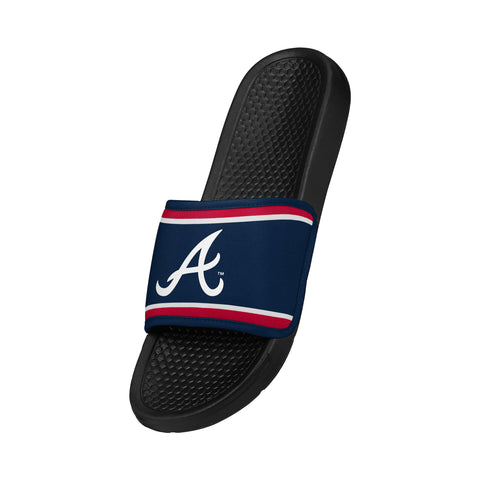 FOCO MLB Printed Team Logo and Color Stripes Comfortable Slide Sandals, Atlanta Braves