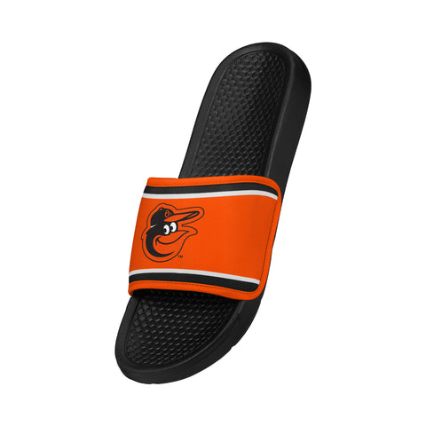 FOCO MLB Printed Team Logo and Color Stripes Comfortable Slide Sandals, Baltimore Orioles