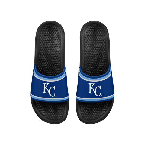 FOCO MLB Printed Team Logo and Color Stripes Comfortable Slide Sandals, Kansas City Royals
