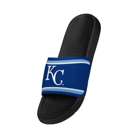 FOCO MLB Printed Team Logo and Color Stripes Comfortable Slide Sandals, Kansas City Royals