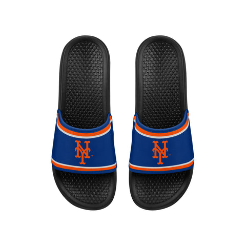 FOCO MLB Printed Team Logo and Color Stripes Comfortable Slide Sandals, New York Mets