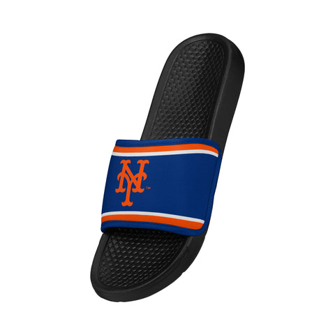 FOCO MLB Printed Team Logo and Color Stripes Comfortable Slide Sandals, New York Mets