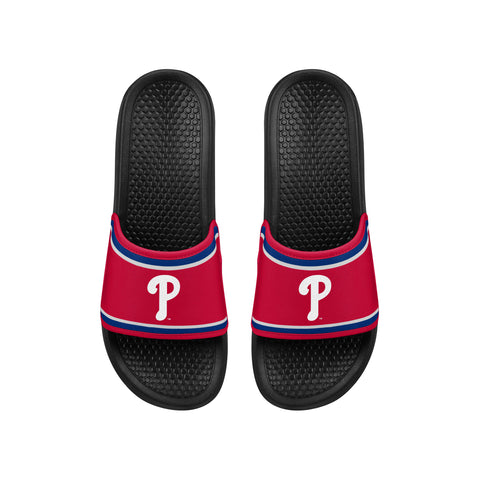 FOCO MLB Printed Team Logo and Color Stripes Comfortable Slide Sandals, Philadelphia Phillies