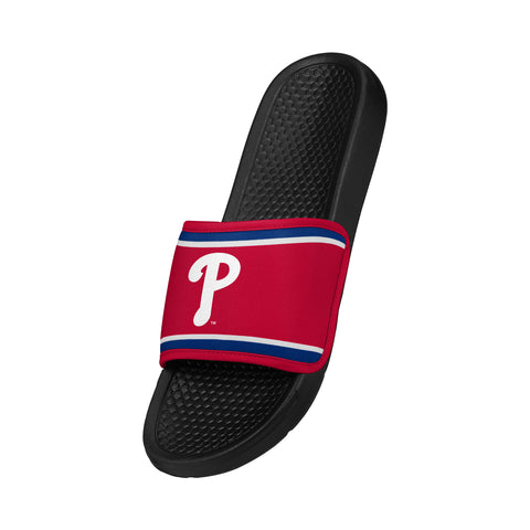 FOCO MLB Printed Team Logo and Color Stripes Comfortable Slide Sandals, Philadelphia Phillies
