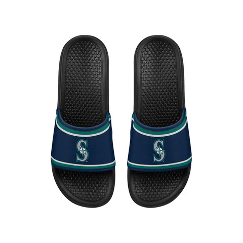 FOCO MLB Printed Team Logo and Color Stripes Comfortable Slide Sandals, Seattle Mariners