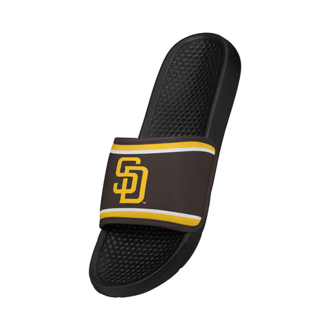 FOCO MLB Printed Team Logo and Color Stripes Comfortable Slide Sandals, San Diego Padres