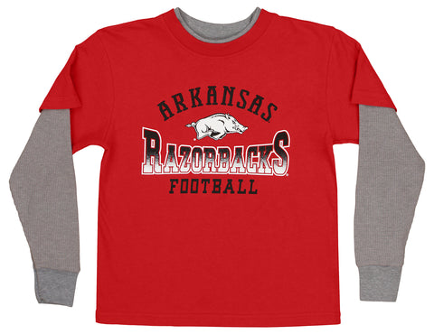 Outerstuff NCAA Football Boys Kids Arkansas Razorbacks Faux Layer Long Sleeve T-Shirt