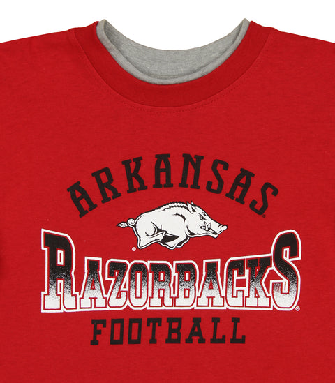 Outerstuff NCAA Football Boys Kids Arkansas Razorbacks Faux Layer Long Sleeve T-Shirt