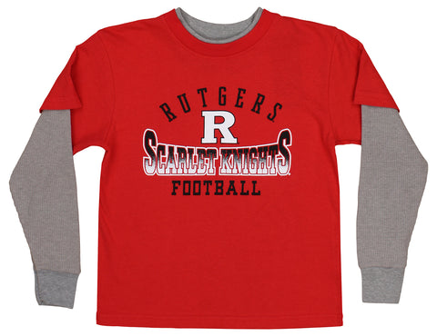 Outerstuff NCAA Football Boys Kids Rutgers Scarlet Knights Faux Layer Long Sleeve T-Shirt
