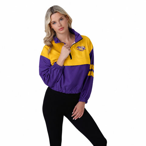 FOCO NCAA Women's College Team Winning Play, Half Zip, Windbreaker Jacket, LSU Tigers