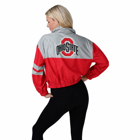 FOCO NCAA Women's College Team Winning Play, Half Zip, Windbreaker Jacket, Ohio State Buckeyes