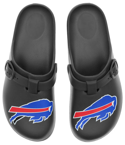 FOCO Open Back Buckle Clog – Comfortable Slip-On Sandals for NFL Fans, Buffalo Bills - Black