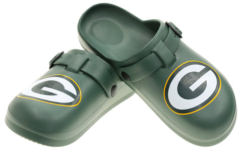 FOCO Open Back Buckle Clog – Comfortable Slip-On Sandals for NFL Fans, Green Bay Packers