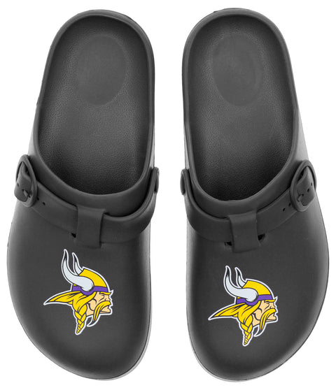 FOCO Open Back Buckle Clog – Comfortable Slip-On Sandals for NFL Fans, Minnesota Vikings - Black