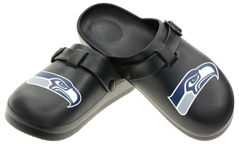 FOCO Open Back Buckle Clog – Comfortable Slip-On Sandals for NFL Fans, Seattle Seahawks - Black