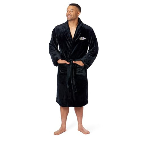 Northwest NFL Baltimore Ravens Adult Unisex Silk Touch Bathrobe, Black, Officially Licensed Loungewear, Soft Plush Polyester