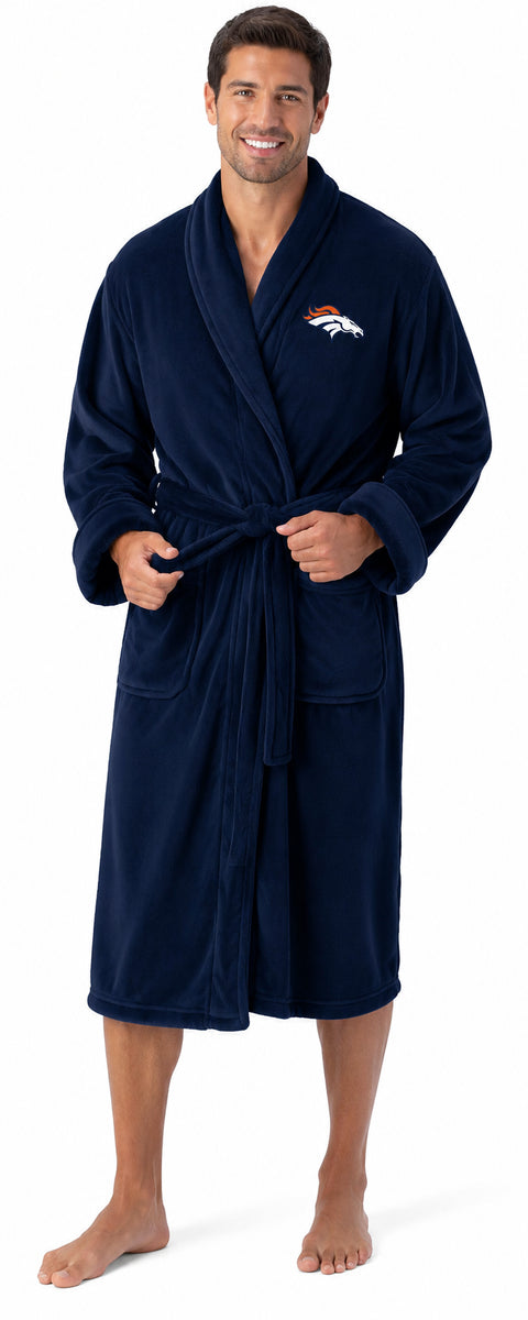 Northwest NFL Denver Broncos Adult Unisex Silk Touch Bathrobe, Navy, Officially Licensed Loungewear, Soft Plush Polyester