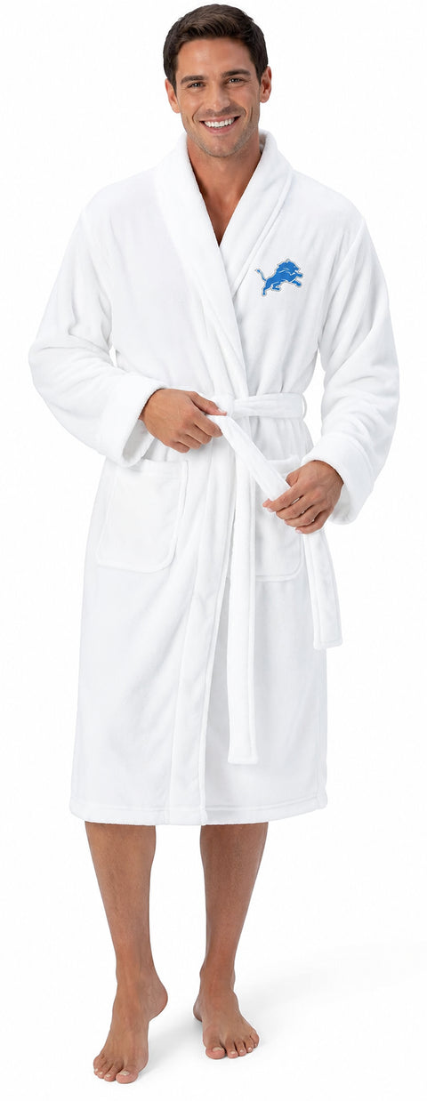 Northwest NFL Detroit Lions Adult Unisex Silk Touch Bathrobe, White, Officially Licensed Loungewear, Soft Plush Polyester